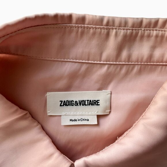 Zadig & Voltaire Trent Satin Blouse XS Blush Pink Relaxed Fit Top - Picture 5 of 9